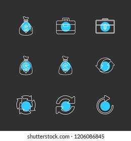 Set of 9 icons, for web, internet, mobile apps, interface design: business, finance, shopping, communication, fitness, computer, media, transportation, travel, easter, christmas, summer, device