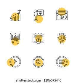 Set of 9 icons, for web, internet, mobile apps, interface design: business, finance, shopping, communication, fitness, computer, media, transportation, travel, easter, christmas, summer, device