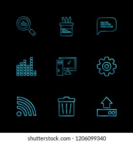Set of 9 icons, for web, internet, mobile apps, interface design: business, finance, shopping, communication, fitness, computer, media, transportation, travel, easter, christmas, summer, device