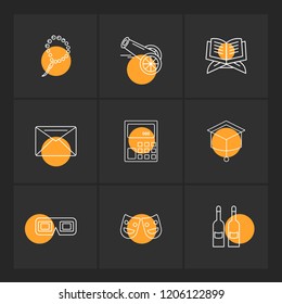 Set of 9 icons, for web, internet, mobile apps, interface design: business, finance, shopping, communication, fitness, computer, media, transportation, travel, easter, christmas, summer, device