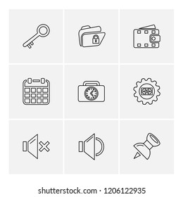 Set of 9 icons, for web, internet, mobile apps, interface design: business, finance, shopping, communication, fitness, computer, media, transportation, travel, easter, christmas, summer, device