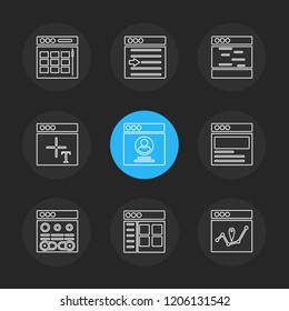 Set of 9 icons, for web, internet, mobile apps, interface design: business, finance, shopping, communication, fitness, computer, media, transportation, travel, easter, christmas, summer, device