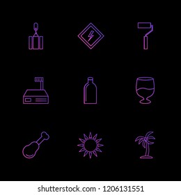 Set of 9 icons, for web, internet, mobile apps, interface design: business, finance, shopping, communication, fitness, computer, media, transportation, travel, easter, christmas, summer, device