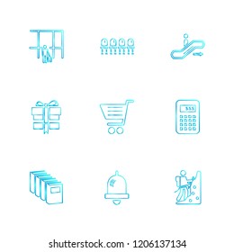 Set of 9 icons, for web, internet, mobile apps, interface design: business, finance, shopping, communication, fitness, computer, media, transportation, travel, easter, christmas, summer, device