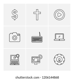 Set of 9 icons, for web, internet, mobile apps, interface design: business, finance, shopping, communication, fitness, computer, media, transportation, travel, easter, christmas, summer, device