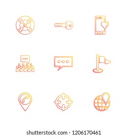 Set of 9 icons, for web, internet, mobile apps, interface design: business, finance, shopping, communication, fitness, computer, media, transportation, travel, easter, christmas, summer, device