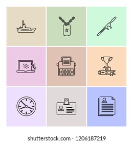 Set of 9 icons, for web, internet, mobile apps, interface design: business, finance, shopping, communication, fitness, computer, media, transportation, travel, easter, christmas, summer, device