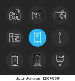 Set of 9 icons, for web, internet, mobile apps, interface design: business, finance, shopping, communication, fitness, computer, media, transportation, travel, easter, christmas, summer, device