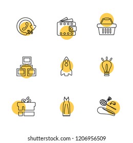 Set of 9 icons, for web, internet, mobile apps, interface design: business, finance, shopping, communication, fitness, computer, media, transportation, travel, easter, christmas, summer, device