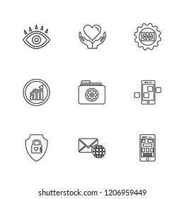 Set of 9 icons, for web, internet, mobile apps, interface design: business, finance, shopping, communication, fitness, computer, media, transportation, travel, easter, christmas, summer, device
