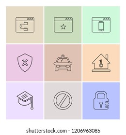 Set of 9 icons, for web, internet, mobile apps, interface design: business, finance, shopping, communication, fitness, computer, media, transportation, travel, easter, christmas, summer, device
