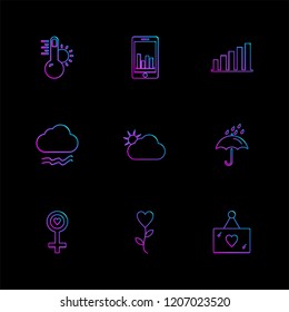 Set of 9 icons, for web, internet, mobile apps, interface design: business, finance, shopping, communication, fitness, computer, media, transportation, travel, easter, christmas, summer, device