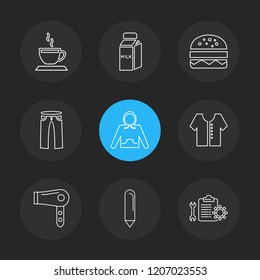 Set of 9 icons, for web, internet, mobile apps, interface design: business, finance, shopping, communication, fitness, computer, media, transportation, travel, easter, christmas, summer, device