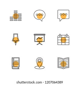 Set of 9 icons, for web, internet, mobile apps, interface design: business, finance, shopping, communication, fitness, computer, media, transportation, travel, easter, christmas, summer, device