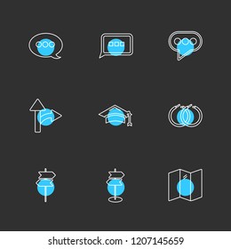 Set of 9 icons, for web, internet, mobile apps, interface design: business, finance, shopping, communication, fitness, computer, media, transportation, travel, easter, christmas, summer, device