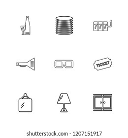 Set of 9 icons, for web, internet, mobile apps, interface design: business, finance, shopping, communication, fitness, computer, media, transportation, travel, easter, christmas, summer, device