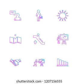 Set of 9 icons, for web, internet, mobile apps, interface design: business, finance, shopping, communication, fitness, computer, media, transportation, travel, easter, christmas, summer, device