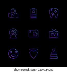 Set of 9 icons, for web, internet, mobile apps, interface design: business, finance, shopping, communication, fitness, computer, media, transportation, travel, easter, christmas, summer, device