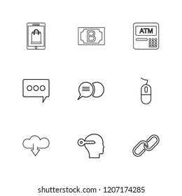 Set of 9 icons, for web, internet, mobile apps, interface design: business, finance, shopping, communication, fitness, computer, media, transportation, travel, easter, christmas, summer, device