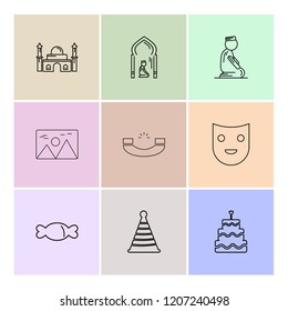 Set of 9 icons, for web, internet, mobile apps, interface design: business, finance, shopping, communication, fitness, computer, media, transportation, travel, easter, christmas, summer, device