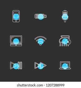 Set of 9 icons, for web, internet, mobile apps, interface design: business, finance, shopping, communication, fitness, computer, media, transportation, travel, easter, christmas, summer, device