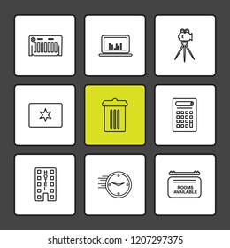 Set of 9 icons, for web, internet, mobile apps, interface design: business, finance, shopping, communication, fitness, computer, media, transportation, travel, easter, christmas, summer, device