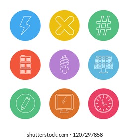 Set of 9 icons, for web, internet, mobile apps, interface design: business, finance, shopping, communication, fitness, computer, media, transportation, travel, easter, christmas, summer, device