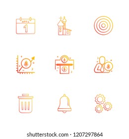 Set of 9 icons, for web, internet, mobile apps, interface design: business, finance, shopping, communication, fitness, computer, media, transportation, travel, easter, christmas, summer, device