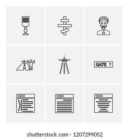 Set of 9 icons, for web, internet, mobile apps, interface design: business, finance, shopping, communication, fitness, computer, media, transportation, travel, easter, christmas, summer, device