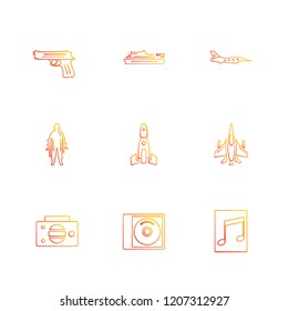 Set of 9 icons, for web, internet, mobile apps, interface design: business, finance, shopping, communication, fitness, computer, media, transportation, travel, easter, christmas, summer, device