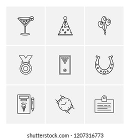 Set of 9 icons, for web, internet, mobile apps, interface design: business, finance, shopping, communication, fitness, computer, media, transportation, travel, easter, christmas, summer, device