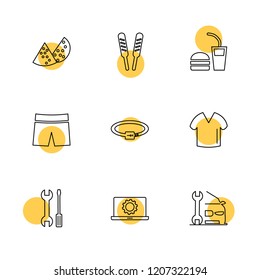 Set of 9 icons, for web, internet, mobile apps, interface design: business, finance, shopping, communication, fitness, computer, media, transportation, travel, easter, christmas, summer, device