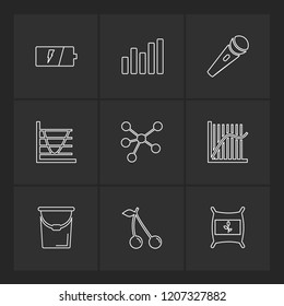 Set of 9 icons, for web, internet, mobile apps, interface design: business, finance, shopping, communication, fitness, computer, media, transportation, travel, easter, christmas, summer, device