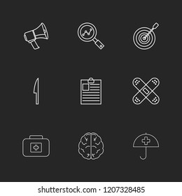 Set of 9 icons, for web, internet, mobile apps, interface design: business, finance, shopping, communication, fitness, computer, media, transportation, travel, easter, christmas, summer, device