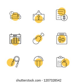 Set of 9 icons, for web, internet, mobile apps, interface design: business, finance, shopping, communication, fitness, computer, media, transportation, travel, easter, christmas, summer, device