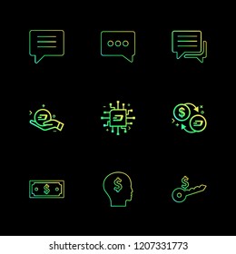 Set of 9 icons, for web, internet, mobile apps, interface design: business, finance, shopping, communication, fitness, computer, media, transportation, travel, easter, christmas, summer, device