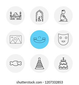 Set of 9 icons, for web, internet, mobile apps, interface design: business, finance, shopping, communication, fitness, computer, media, transportation, travel, easter, christmas, summer, device