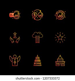 Set of 9 icons, for web, internet, mobile apps, interface design: business, finance, shopping, communication, fitness, computer, media, transportation, travel, easter, christmas, summer, device