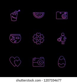 Set of 9 icons, for web, internet, mobile apps, interface design: business, finance, shopping, communication, fitness, computer, media, transportation, travel, easter, christmas, summer, device