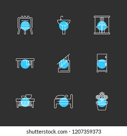 Set of 9 icons, for web, internet, mobile apps, interface design: business, finance, shopping, communication, fitness, computer, media, transportation, travel, easter, christmas, summer, device