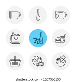 Set of 9 icons, for web, internet, mobile apps, interface design: business, finance, shopping, communication, fitness, computer, media, transportation, travel, easter, christmas, summer, device