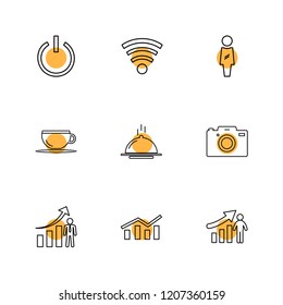 Set of 9 icons, for web, internet, mobile apps, interface design: business, finance, shopping, communication, fitness, computer, media, transportation, travel, easter, christmas, summer, device