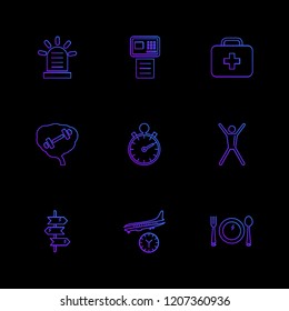 Set of 9 icons, for web, internet, mobile apps, interface design: business, finance, shopping, communication, fitness, computer, media, transportation, travel, easter, christmas, summer, device