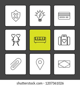 Set of 9 icons, for web, internet, mobile apps, interface design: business, finance, shopping, communication, fitness, computer, media, transportation, travel, easter, christmas, summer, device