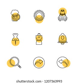 Set of 9 icons, for web, internet, mobile apps, interface design: business, finance, shopping, communication, fitness, computer, media, transportation, travel, easter, christmas, summer, device