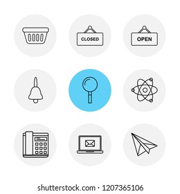 Set of 9 icons, for web, internet, mobile apps, interface design: business, finance, shopping, communication, fitness, computer, media, transportation, travel, easter, christmas, summer, device
