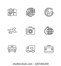 Set of 9 icons, for web, internet, mobile apps, interface design: business, finance, shopping, communication, fitness, computer, media, transportation, travel, easter, christmas, summer, device