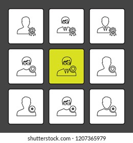 Set of 9 icons, for web, internet, mobile apps, interface design: business, finance, shopping, communication, fitness, computer, media, transportation, travel, easter, christmas, summer, device