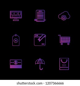 Set of 9 icons, for web, internet, mobile apps, interface design: business, finance, shopping, communication, fitness, computer, media, transportation, travel, easter, christmas, summer, device