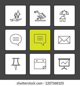 Set of 9 icons, for web, internet, mobile apps, interface design: business, finance, shopping, communication, fitness, computer, media, transportation, travel, easter, christmas, summer, device